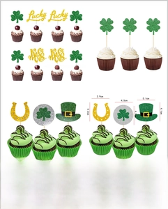 Glitter clover and lucky hat toppers for St. Patrick's Day cake decoration with dimensions
