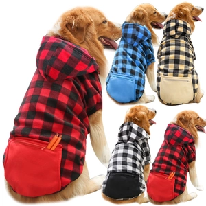 Classic plaid hooded dog sweater with functional zipper pocket for pets in multiple colors