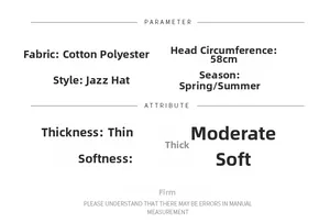 Detailed size chart and specifications for the mesh breathable jazz sun hat with 58cm circumference