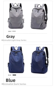 Front and side views of the business laptop backpack in gray and blue color options