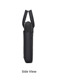 Slim black business laptop bag profile featuring waterproof fabric and reinforced handle