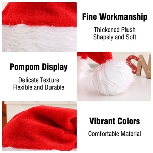 Luminous plush Christmas hat with LED lights and thick red white velvet fabric