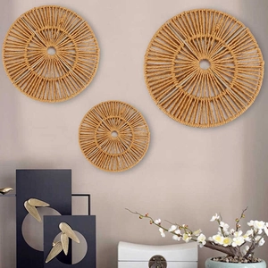 Lot de 3 décorations murales rondes en rotin tressé pour un intérieur moderne