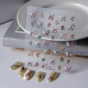 Butterfly Rose Flower Nail Art Stickers 5D Embossed Textured Decals Manicure Decoration Sweet Cool Ins Style For Women