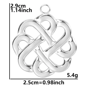Detailed size view of silver Celtic knot pendant showing height and width dimensions