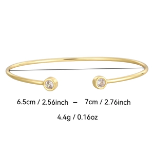 Elegant gold-plated open bangle with two sparkling zircon stones for women, 4.4g weight