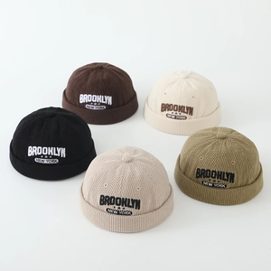 Kids corduroy brimless hats with Brooklyn embroidery in five assorted colors