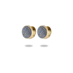 Boucles d'oreilles créoles vintage en acier doré serties de cristaux bleus