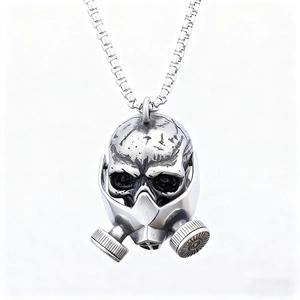 Retro stainless steel skull gas mask pendant necklace with vintage silver finish