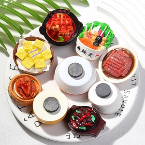 Detailed view of realistic resin food fridge magnets showing 3D Chinese cuisine models