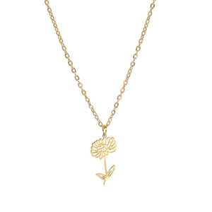 Elegant gold stainless steel necklace featuring a minimalist hollow floral pendant