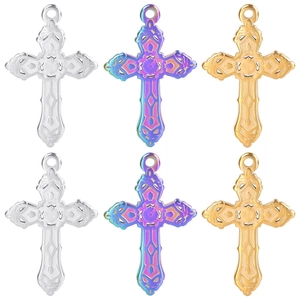 Vintage Stainless Steel Hollow Cross Pendant Necklace For Men Women Gold Silver Rainbow Religious Jewelry DIY Accessories