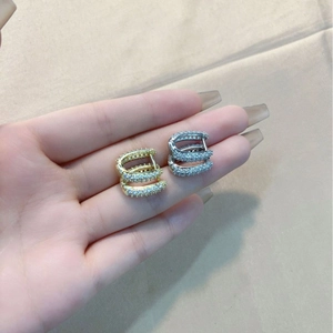 Oval Micro Paved Zircon Hoop Earrings Copper Minimalist Geometric Huggie Earrings For Women