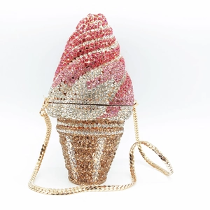 Macro shot of ice cream cone evening clutch with pink and white crystal encrusting
