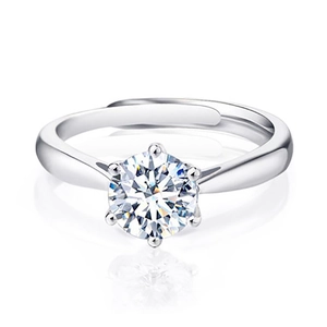 Classic six-prong solitaire ring with a 1-carat round brilliant zircon and adjustable band
