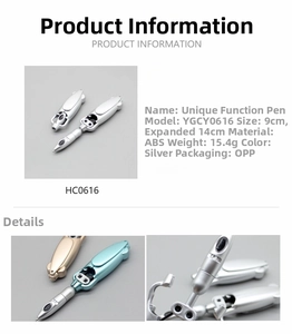 Detailed size comparison of the foldable frog ballpoint pen showing closed and open states