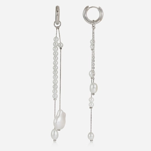 Stainless Steel Artificial Pearl Tassel Asymmetric Drop Earrings Elegant Long Dangle Earrings For Women Geometric Jewelry Gift For Party