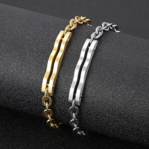 Bracelets à double vague minimalistes en acier inoxydable poli couleur or et argent