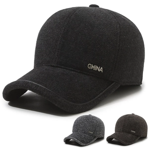 Men Winter Baseball Cap With Ear Flaps Warm Woolen Fabric Windproof Outdoor Sports Hat Adjustable Metal Buckle Casual