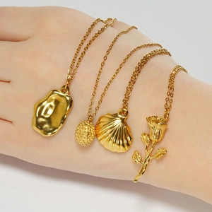 Classic 18K gold plated stainless steel necklaces featuring rose and shell pendants