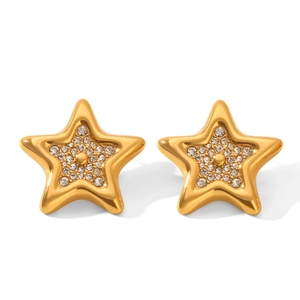 Elegant gold-plated star stud earrings with shimmering pavé-set crystals for women