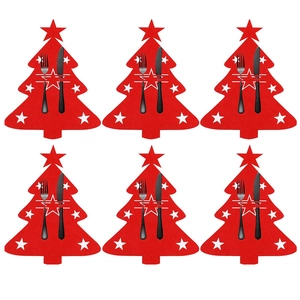 Christmas Tree Felt Cutlery Holder Reindeer Star Hollow Design For Holiday Table Decoration Kitchen Dinner Party Utensil Bag