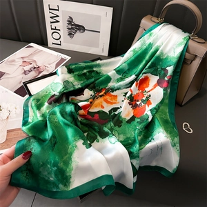 Foulard Carré Style Peinture À L'Huile Imitation Satin Gribouillage Floral Châle Artistique Accessoire De Mode Élégant Pour Femmes Polyester Lisse