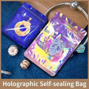 Holographic Laser Ziplock Bags Resealable Waterproof Pouches For Jewelry Storage Electronic Accessories Small Items Rainbow Effect