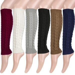 Winter chunky cable knit leg warmers in various colors with elastic ribbed cuffs