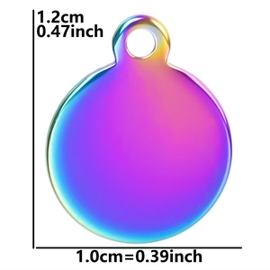 Detail of 1.0cm rainbow plated stainless steel round pendant with measurement markings