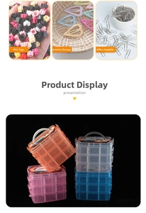 Three-layer clear plastic storage box with 18 compartments and handle for toys