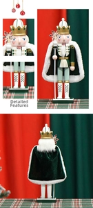 Close-up of European nutcracker soldier with velvet cape and golden crown detail