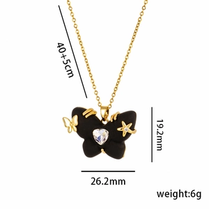 Titanium steel butterfly pendant necklace with zircon heart and stars in gold finish