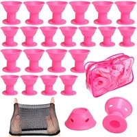Pink silicone mushroom hair rollers set with zipper pouch and mesh bag for styling