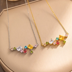 Gold and silver necklaces with colorful multi-shape cubic zirconia gemstones
