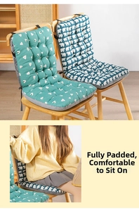 Detail of ergonomic office chair cushion with cute green rice ball and bear patterns