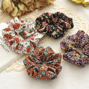 Set of four floral fabric scrunchies in French vintage style with high elastic design