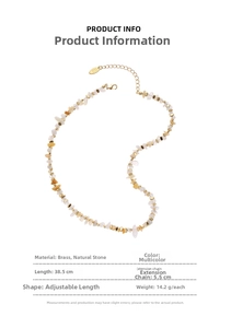 Detail of 18K gold-plated brass necklace featuring irregular natural stone beads and lobster clasp