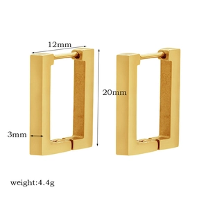Detail showing 18k gold plated geometric hoop earrings dimensions 12x20mm and weight