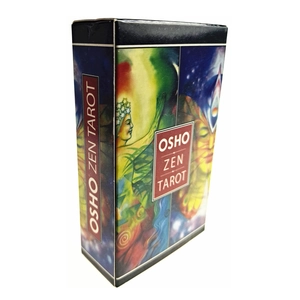 Detailed view of Osho Zen Tarot deck and oracle card box with spiritual art graphics