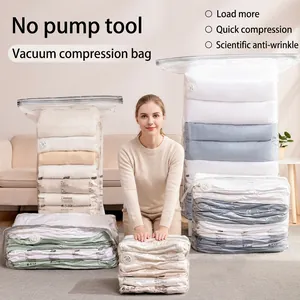 Space-saving vacuum storage bag set for clothes and blankets with manual compression