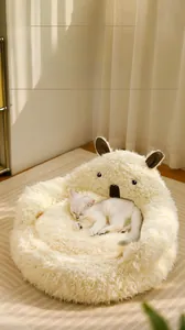 Detail of alpaca shaped cat bed featuring thick plush fabric and high rebound foam