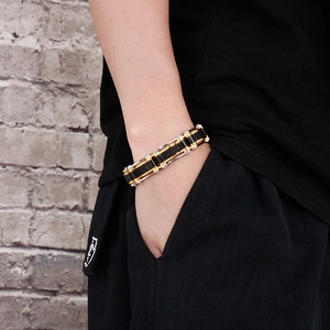 Bracelet hip-hop homme en acier inoxydable avec câble torsadé bicolore