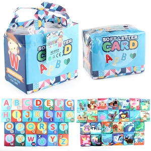 26PCS infant soft alphabet cards and animal cloth blocks set with blue carry bag