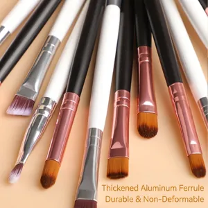 Set of 6 professional eye makeup brushes with two-tone handles and rose gold tubes