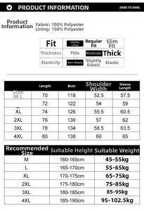 Guide des tailles pour veste à capuche avec mesures et conseils de taille par poids