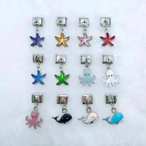 Italian Charm Links Stainless Steel Enamel Sea Creature Starfish Whale Octopus DIY Bracelet Making Cute Ocean Theme