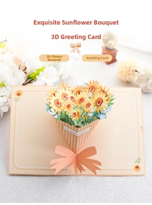 3D pop-up sunflower greeting card with pink bow and Thanks for everything tag