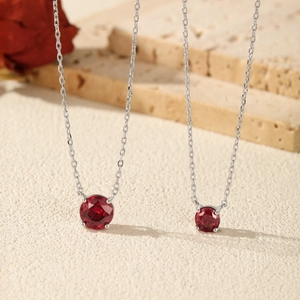 Elegant S925 sterling silver necklaces with round garnet red cubic zirconia pendants