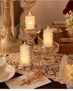 Cozy home decor featuring LED electronic simulation candles with glass candle holders
